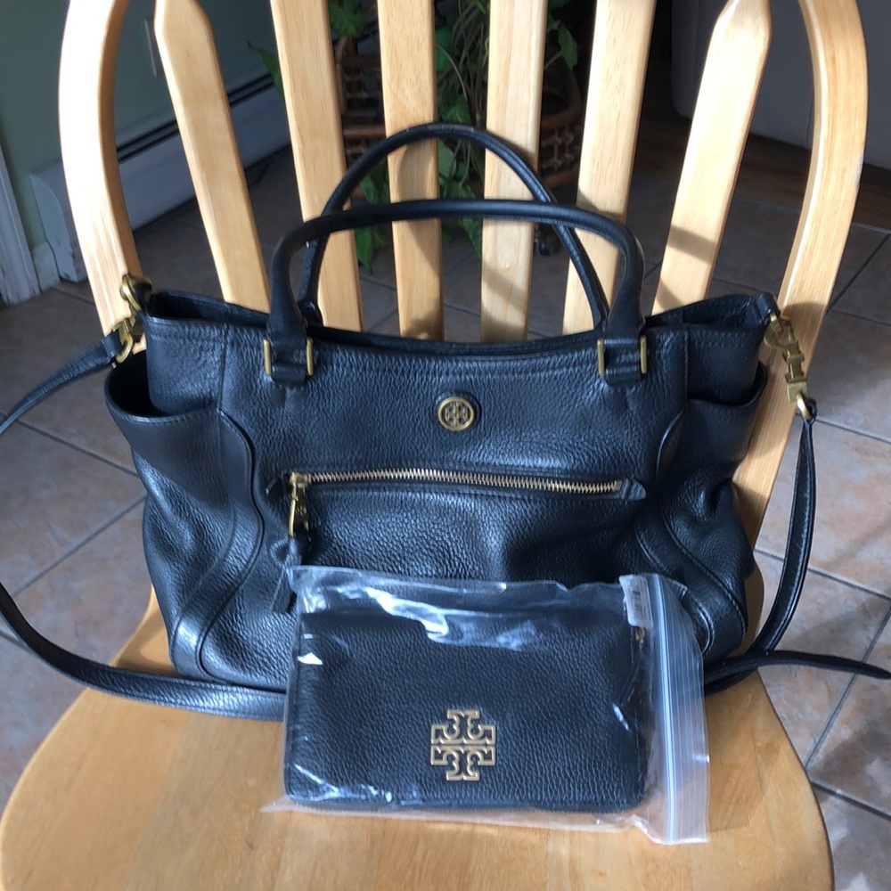 Tory Burch Black Leather Tote and Wallet